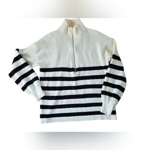 BTFBM Thick White Black Stripes Mock Neck 3/4 Zip Pullover Sweater Size S EUC